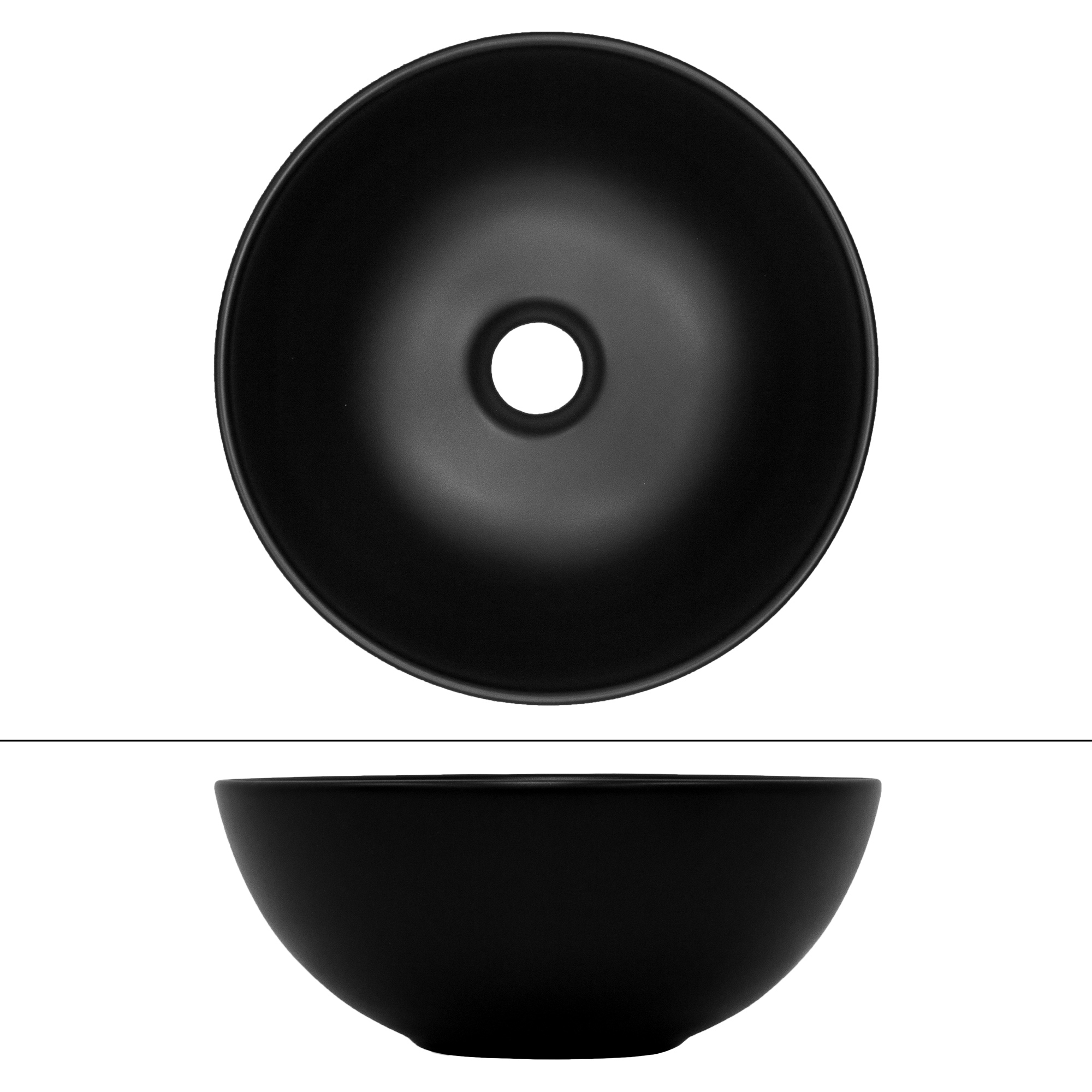 Lavabo Céramique Noir Avec Garniture De Vidage Lave-mains Moderne Ø 320 X 135 Mm