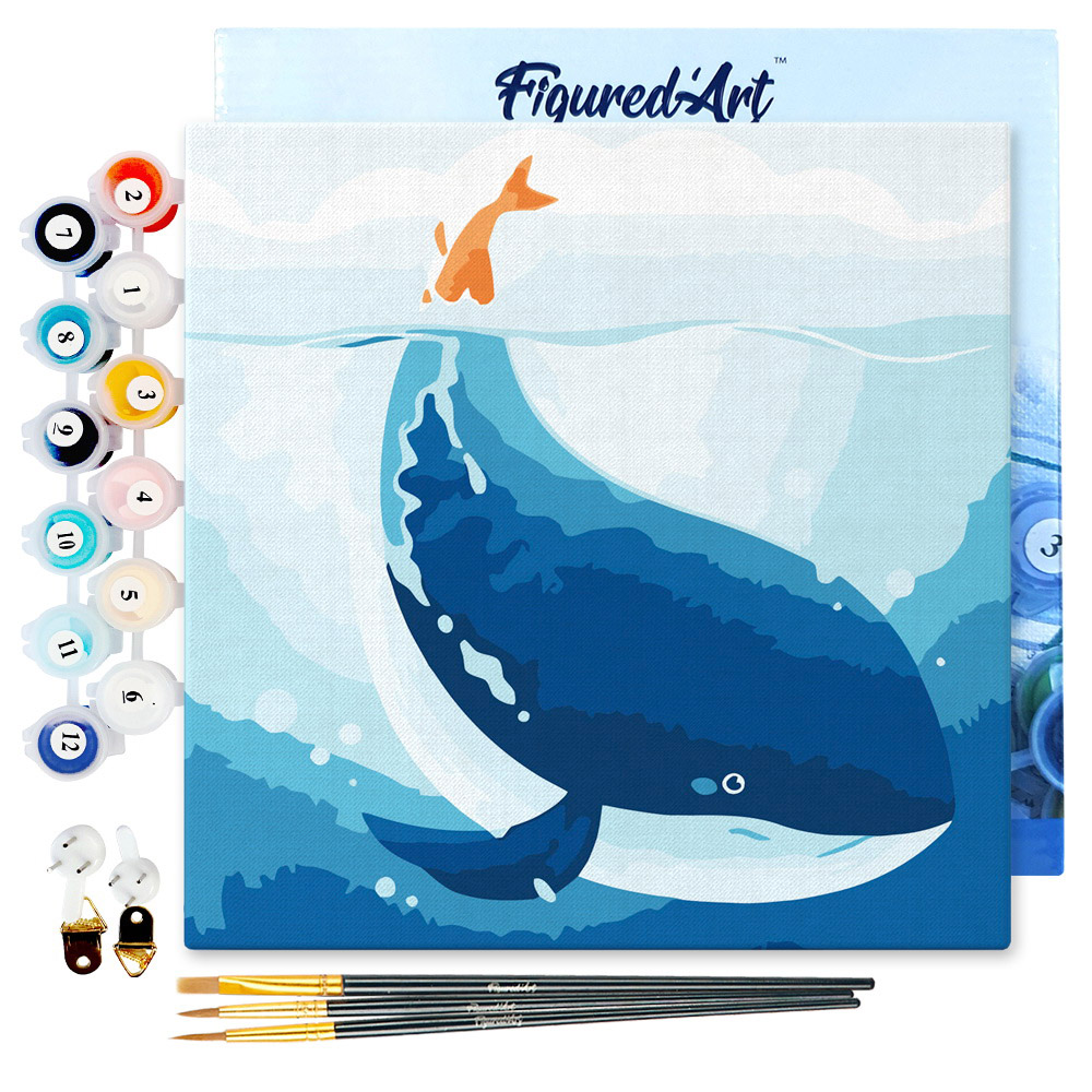 Mini Peinture par Numéro Figured'Art 20x20cm avec cadre Baleine Bleue ...