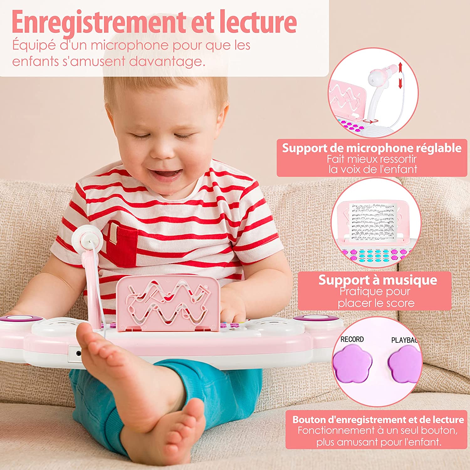 Clavier Electronique Piano Pour Enfants 37 Touches-4 Effets De Percussion-8 Instruments