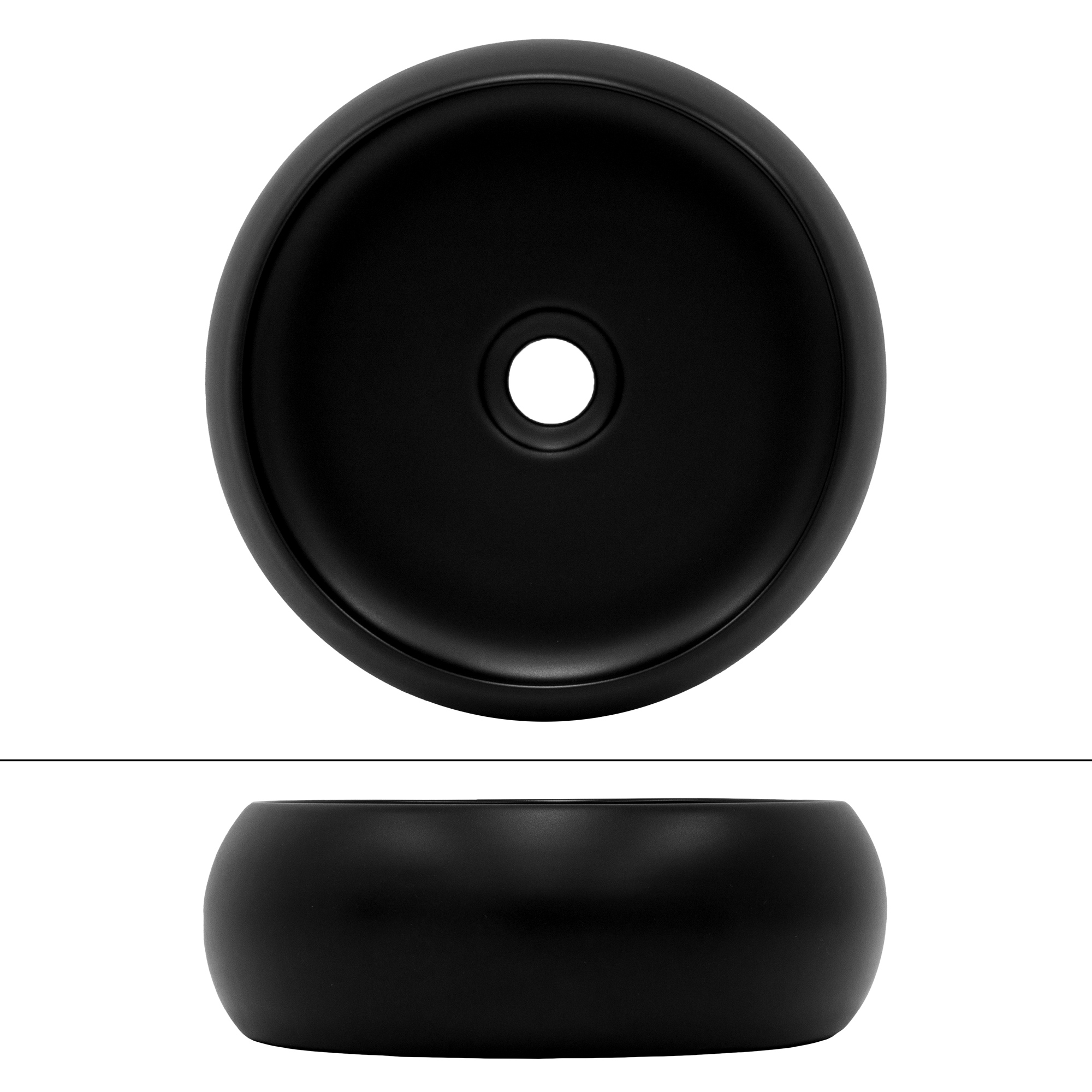 Lavabo En Céramique Noir Avec Garniture De Vidage Lave-mains Moderne Ø350x120 Mm