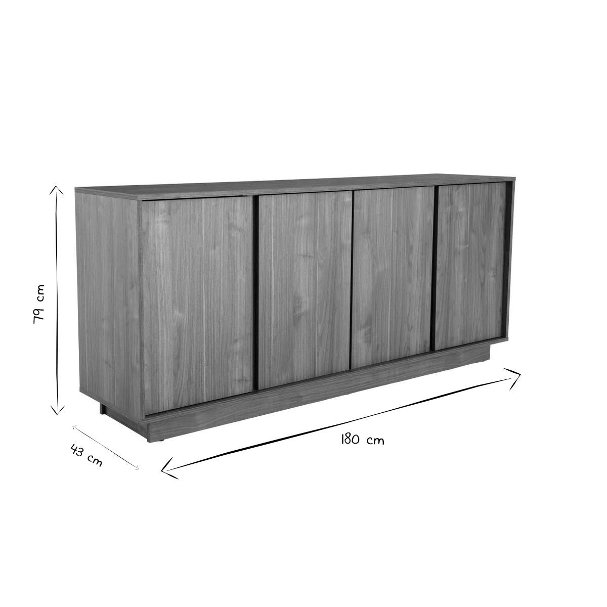 Buffet Scandinave Finition Bois Chêne 4 Portes L180 Cm Como