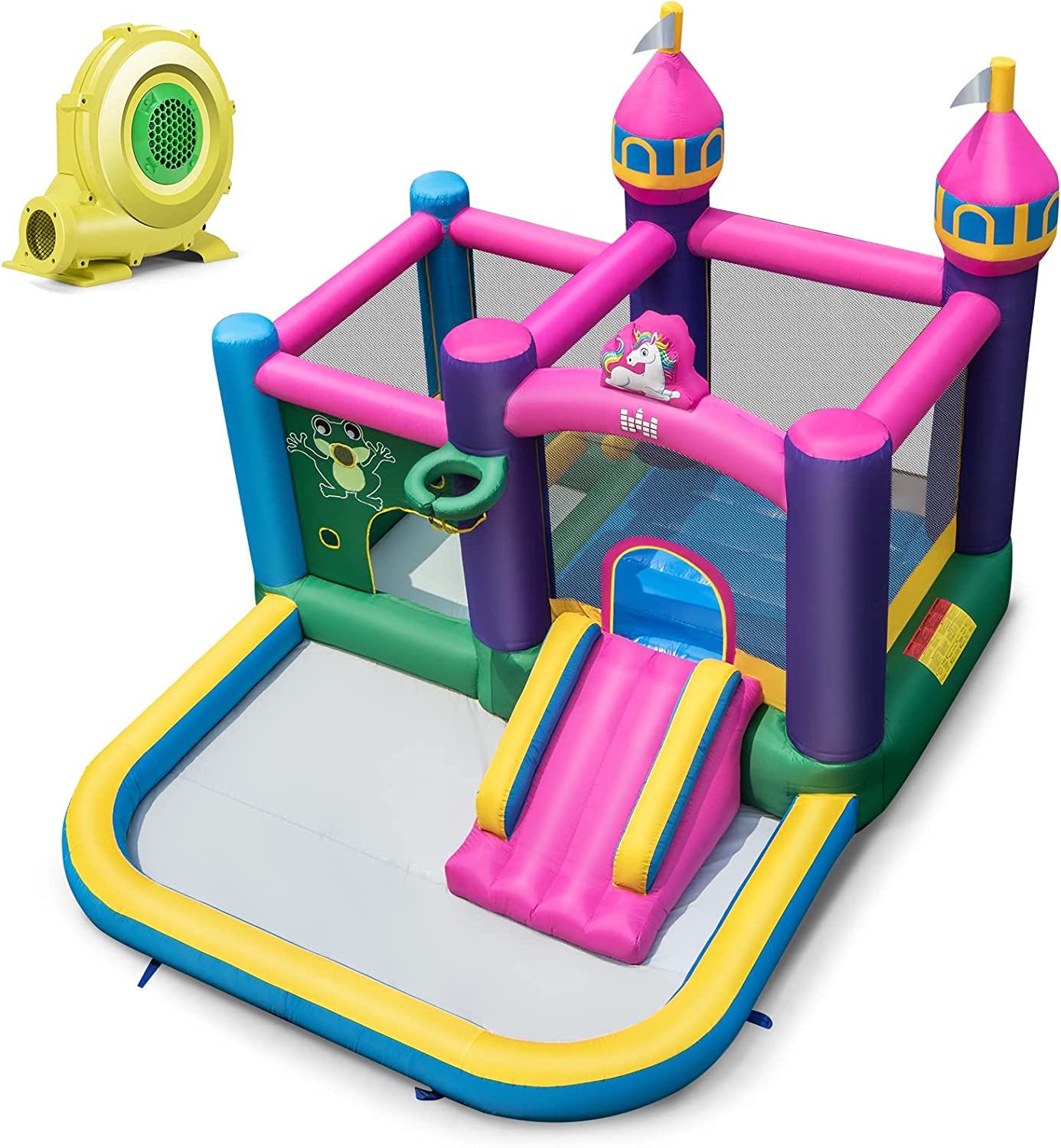 Aire de Jeux Aquatique avec Gonfleur 580-610W Piscine à Eclaboussures Trampoline Panier de Basket Décorations d'Eléphants Aire de Jeux Aquatique avec Gonfleur 580-610W Piscine à Eclaboussures Trampoline Panier de Basket Décorations d'Eléphants