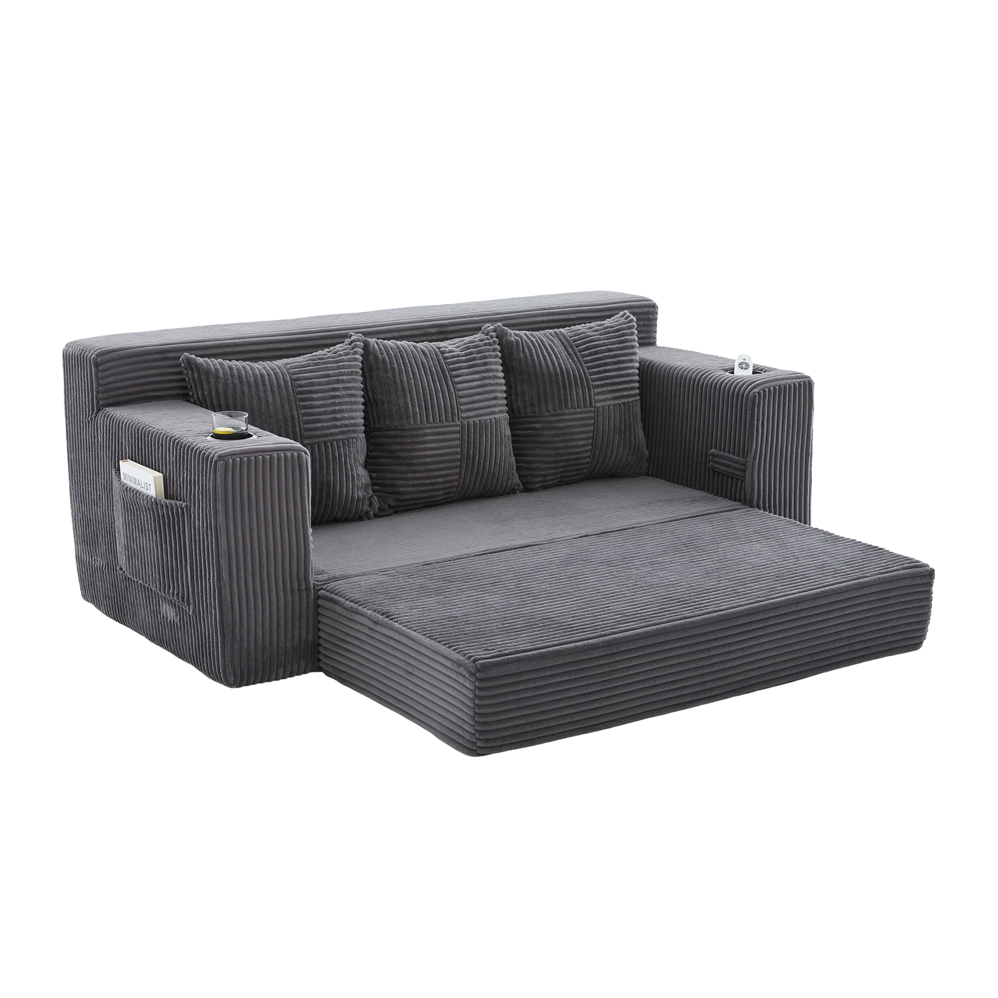 Canapé convertible gris sur fond blanc