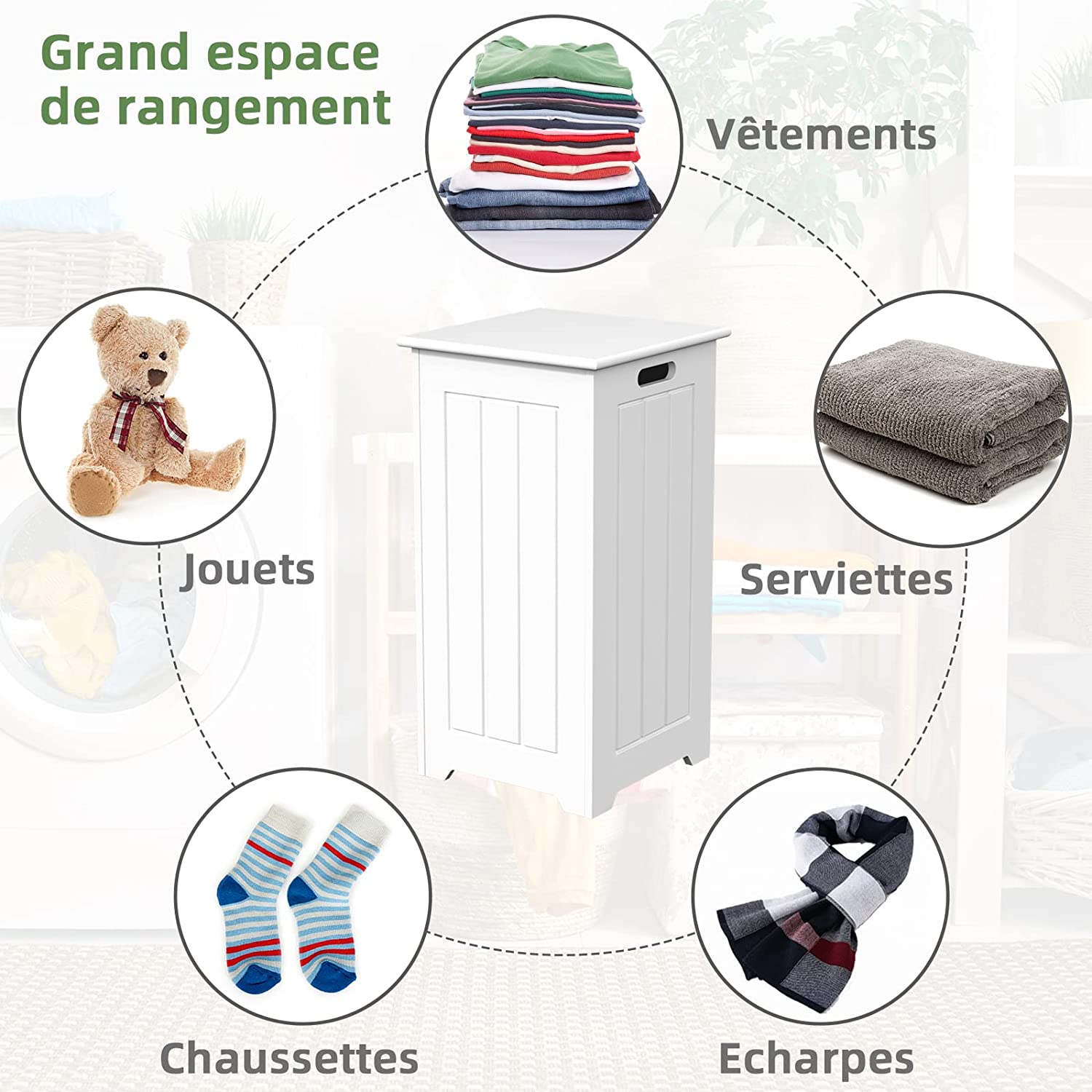 Panier À Linge Avec Couvercle 35 L Corbeille À Linge Rectangulaire Avec Charnière En Métal Et Poignée Latérale Style
