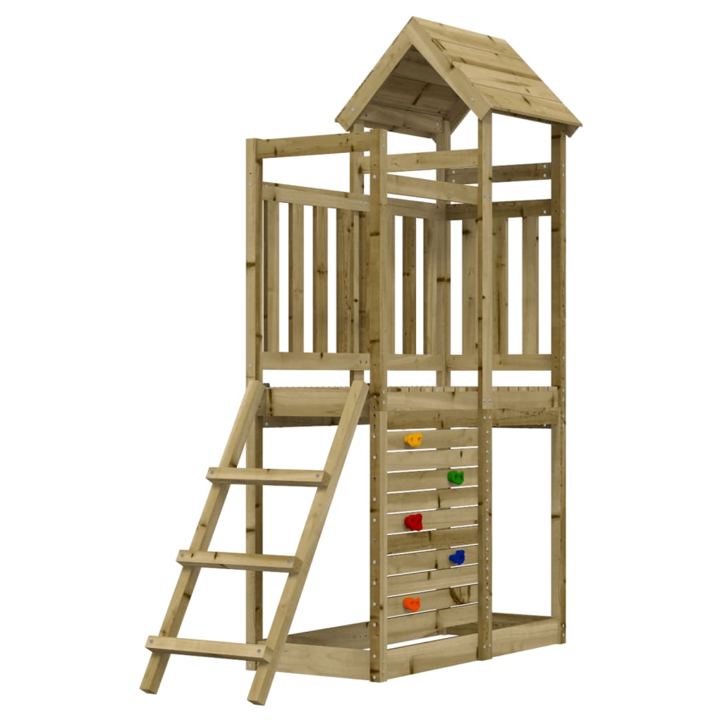 VidaXL Maisonnette De Jeu Avec Mur D’Escalade – Pin Imprégné, Aire De Jeux Jardin Avec Plateforme Et Bac à Sable