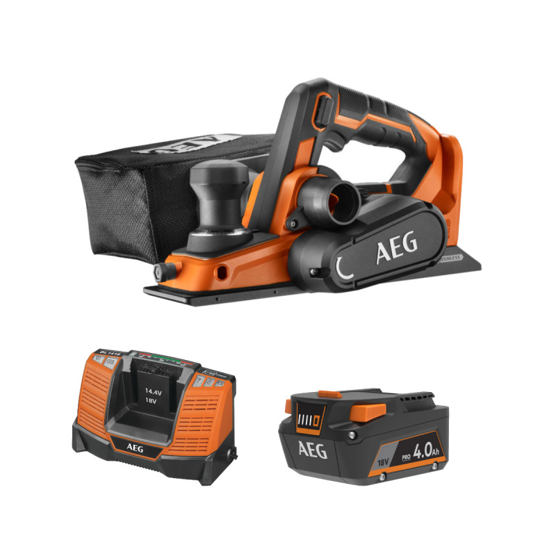 Pack Aeg 18v - Rabot Brushless 82mm - Batterie 4.0 Ah - Chargeur