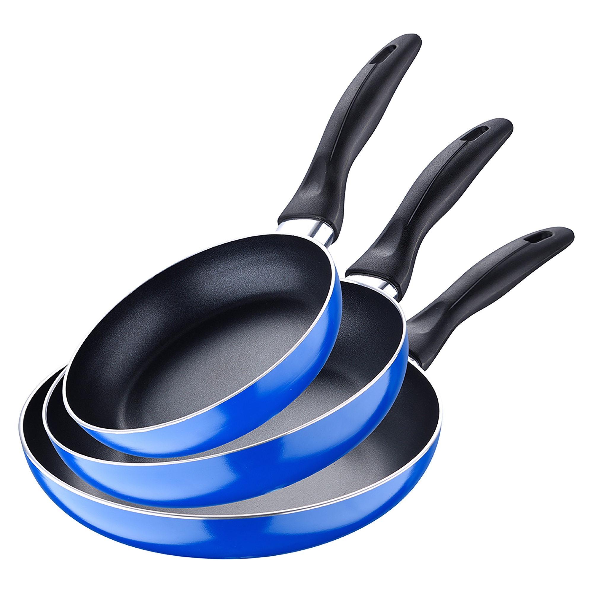 Set 3pc Poêles À Frire (16+20+24cm) Ind Aluminium Pressé Bleu Marine Paradise