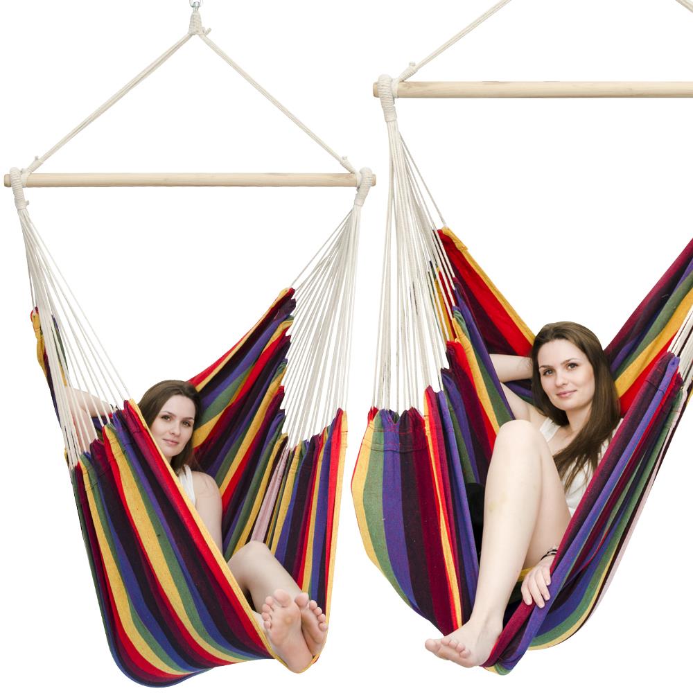 Hamac Suspendu Pour S'asseoir Xxl 185x130cm  100% Coton 150kg Siège Pour Se Balancer Avec Pivot 360° Arc-en-ciel