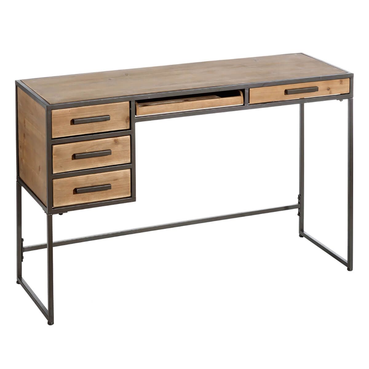 Hadera - Bureau 5 Tiroirs En Bois Et Métal