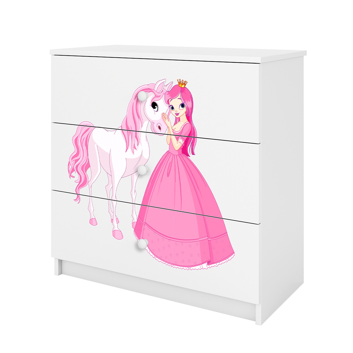 Commode 3 Tiroirs Babydream La Princesse Et Le Cheval - Blanc