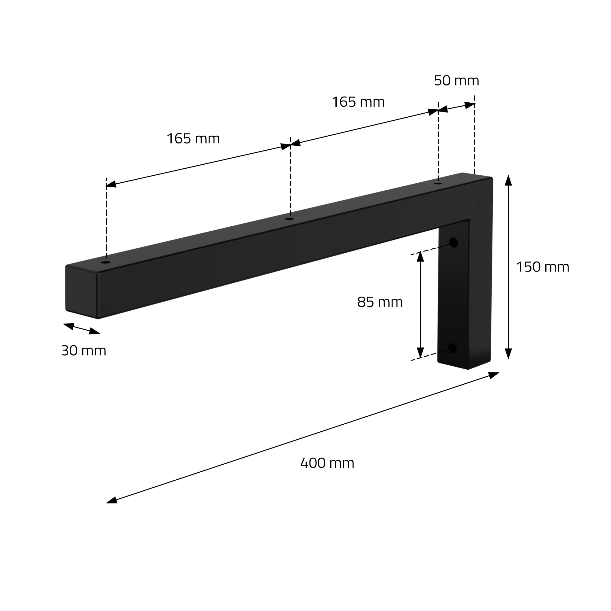 Set 2x Consoles Murales Équerre Supports D'étagères En Acier Noir 400x150x30 Mm