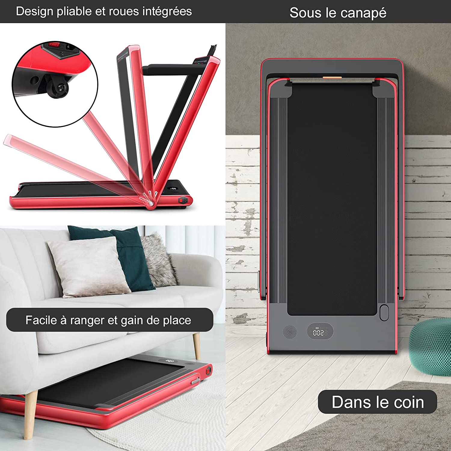 Costway Tapis De Course Electrique Pliable 2 En 1 Vitesse 1-12 Km/h, Tapis Roulant Surface 40x100cm