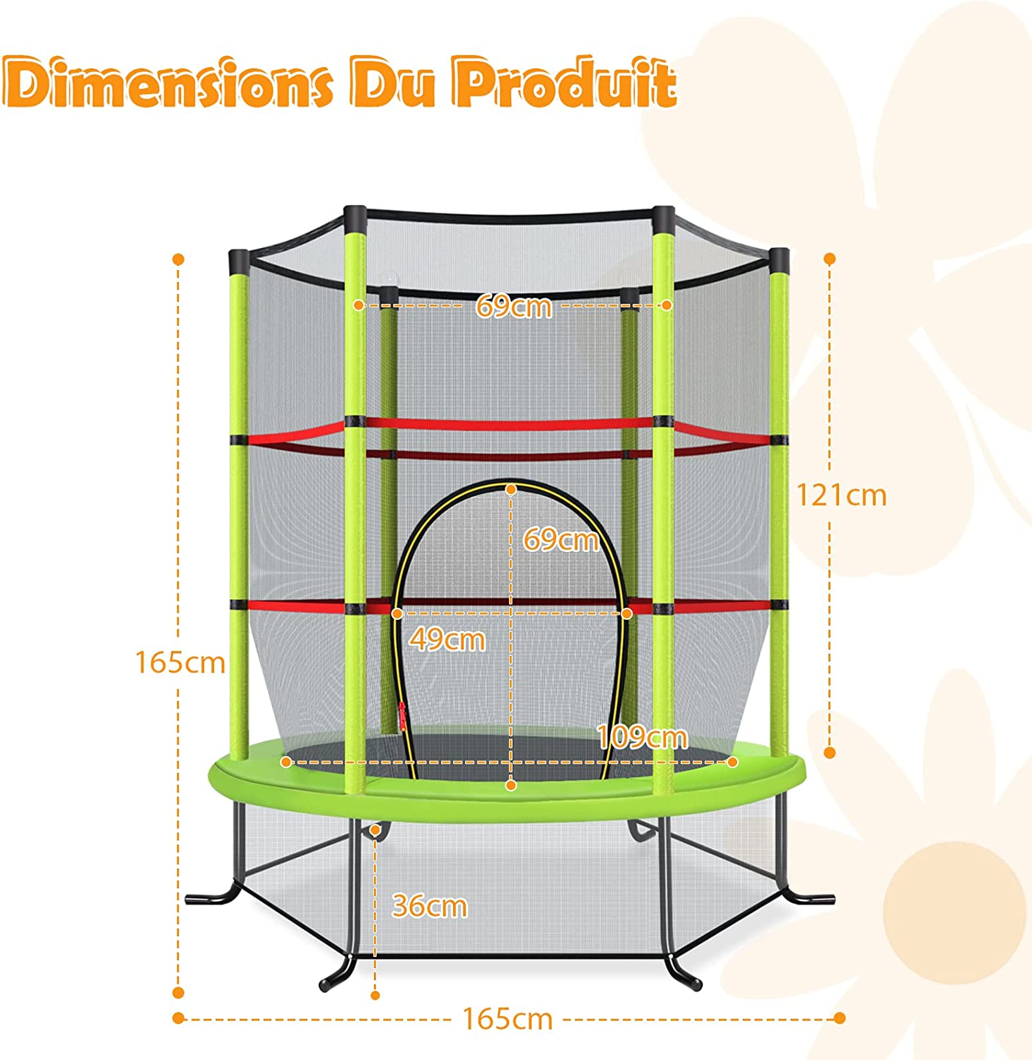 Costway Trampoline De Jardin Pour Enfants Ø165 × 1,60h Cm Avec Filet De Protection à Prix Carrefour