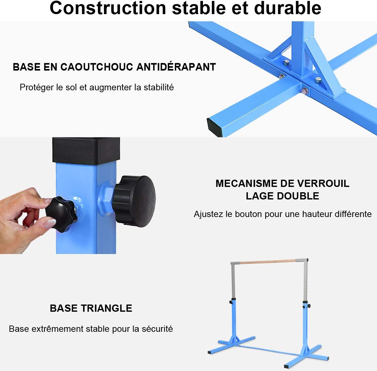 Costway  Barre De Gymnastique Hauteur En Acier Réglable De 91 À 150cm Capacité De Poids 100kg Pour Ecole