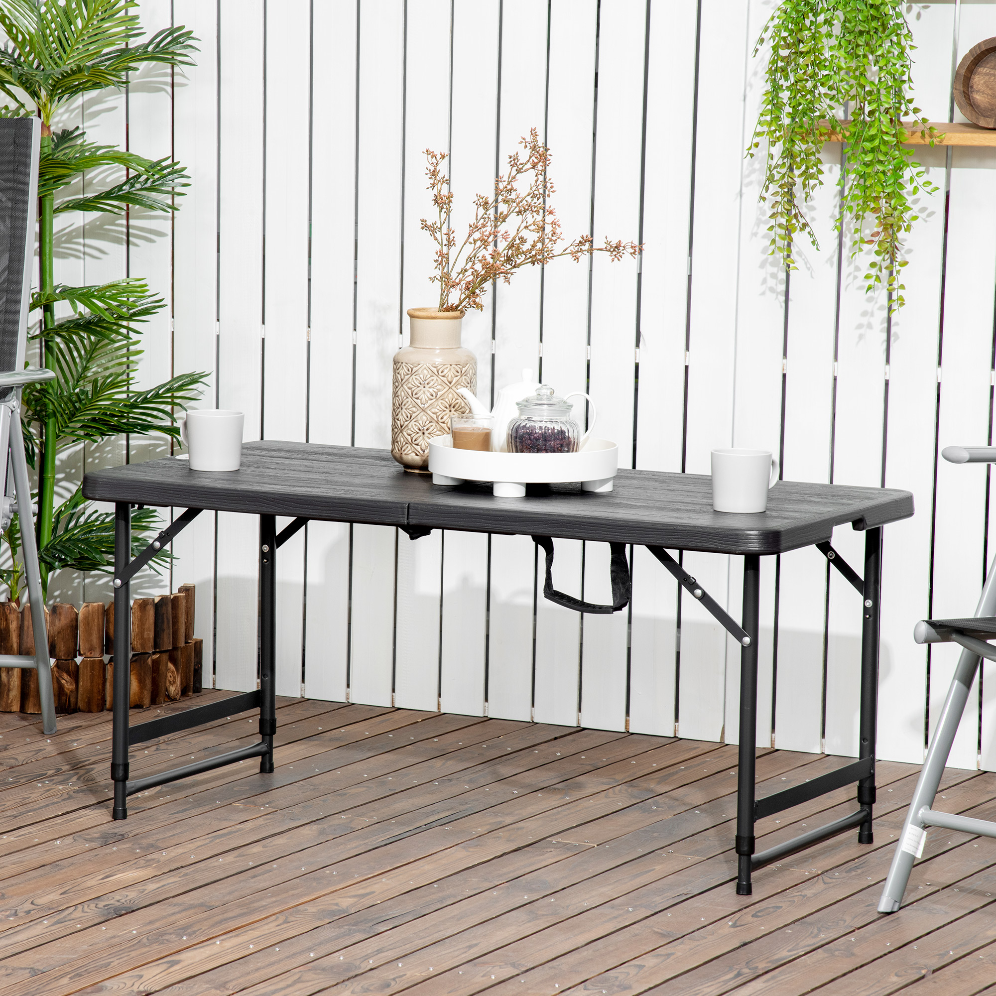 Table D'Appoint Pliable Intérieur Extérieur Ø47 Cm Vanille – Table Jardin Terrasse Balcon, Métal Robuste 25 Kg, Pliage Plat, 2ème Choix
