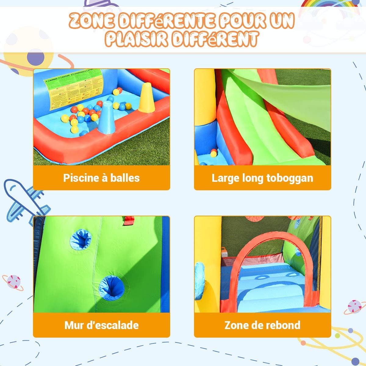 Toboggan Enfant 7 En 1 COSTWAY – Avec Panier Basket, Tunnel, échelle, Charge 30 Kg, Pour 3 Enfants Dès 3 Ans
