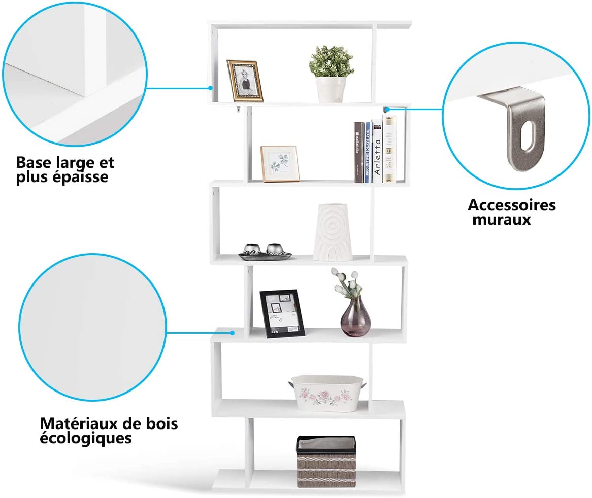Costway  Bibliothèque Étagère Pour Livres Meuble De Rangement À 6 Niveaux De Style