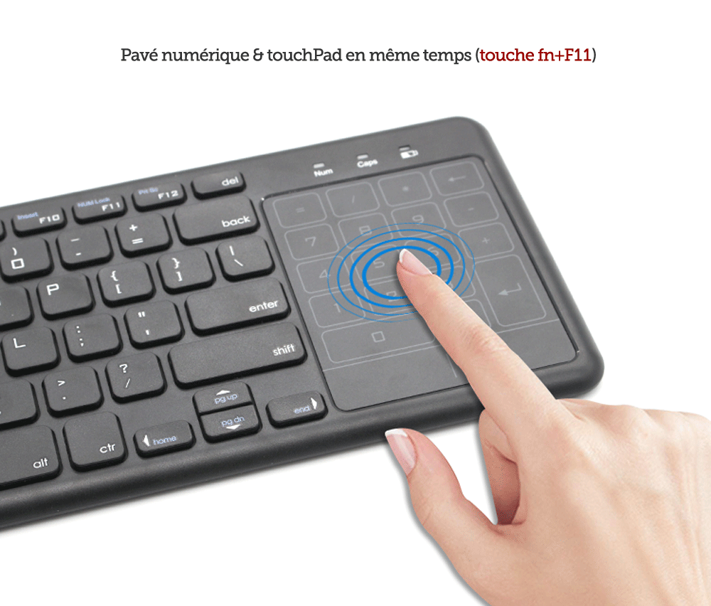 Clavier Souris Touchpad Azerty, Sans Fil 2.4ghz, Mince, Pavé Tactile Et Pavé Numérique