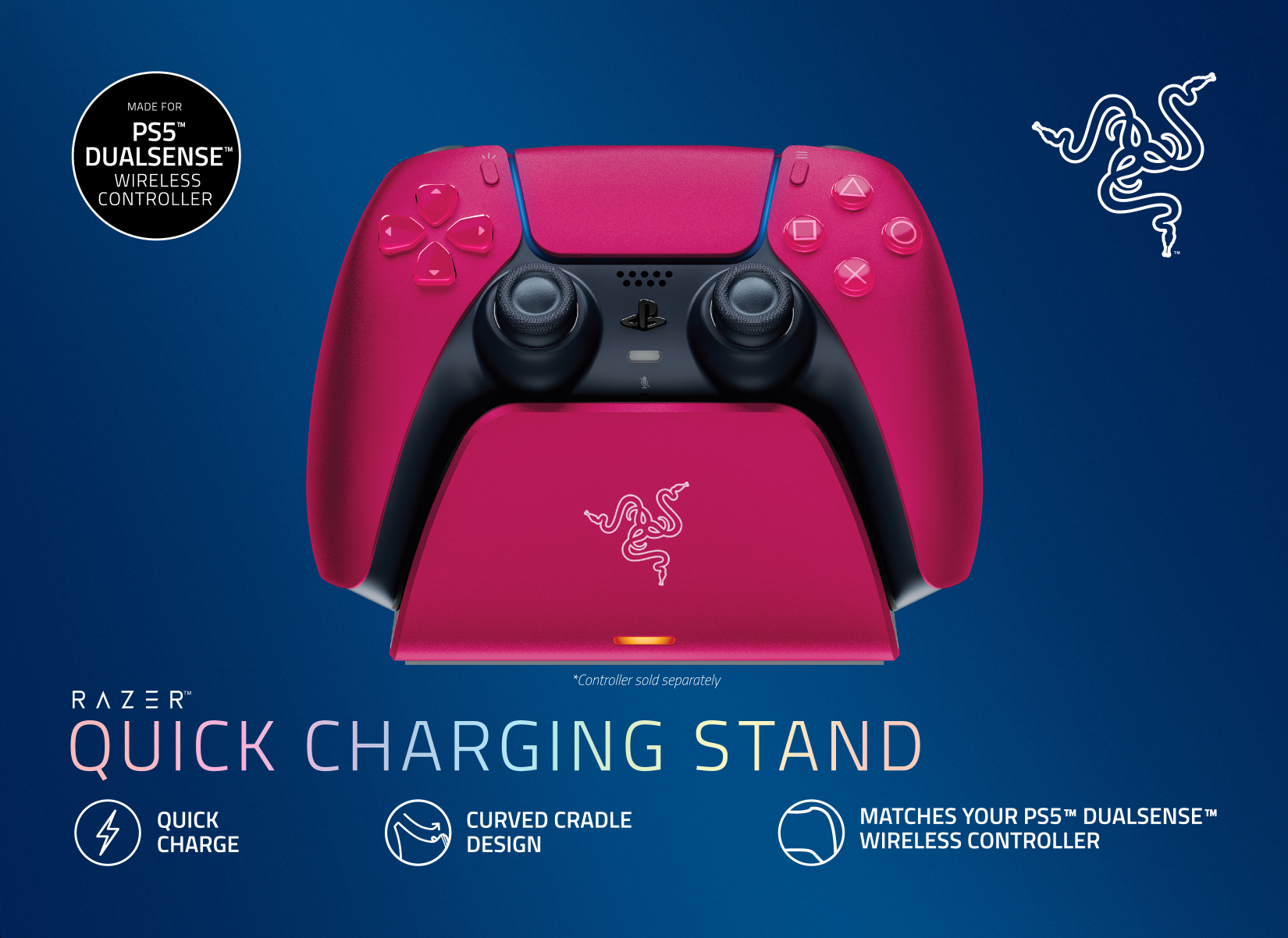 Estación de carga rápida para el mando inalámbrico Razer DualSense PS5 Rojo