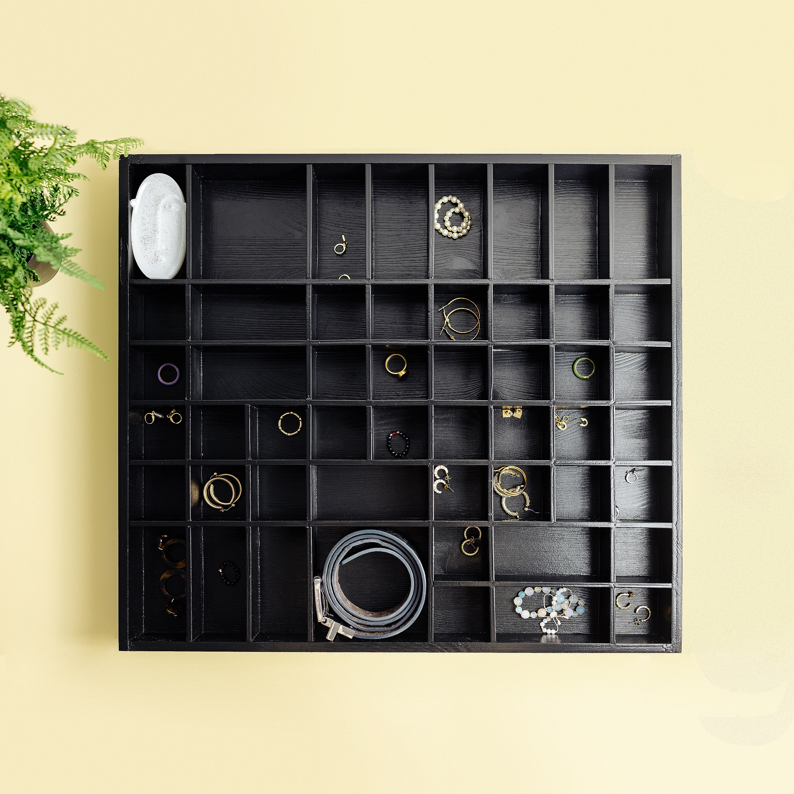 Creative Deco Vitrine Plateau Bois Noir | 51 Compartiments | 52 X 46 X 5 Cm | Rangement Armoire Tiroir | Organisateur