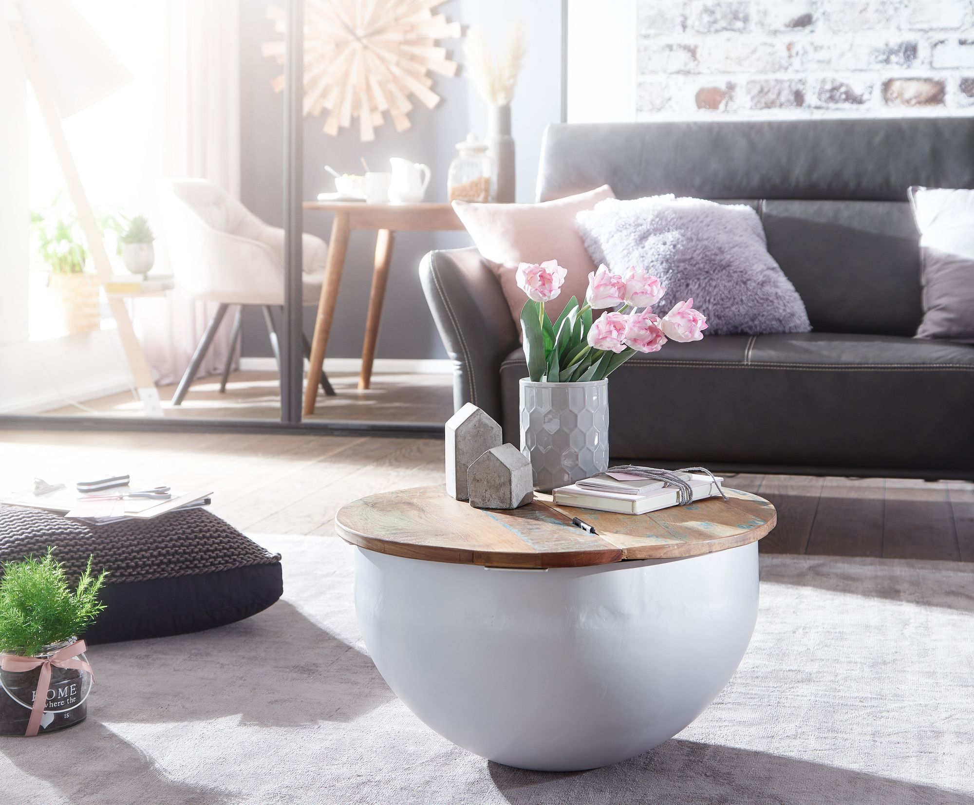 Finebuy Table Basse Bois Massif Ø 60cm Table De Salon Table Basse Ronde Moderne