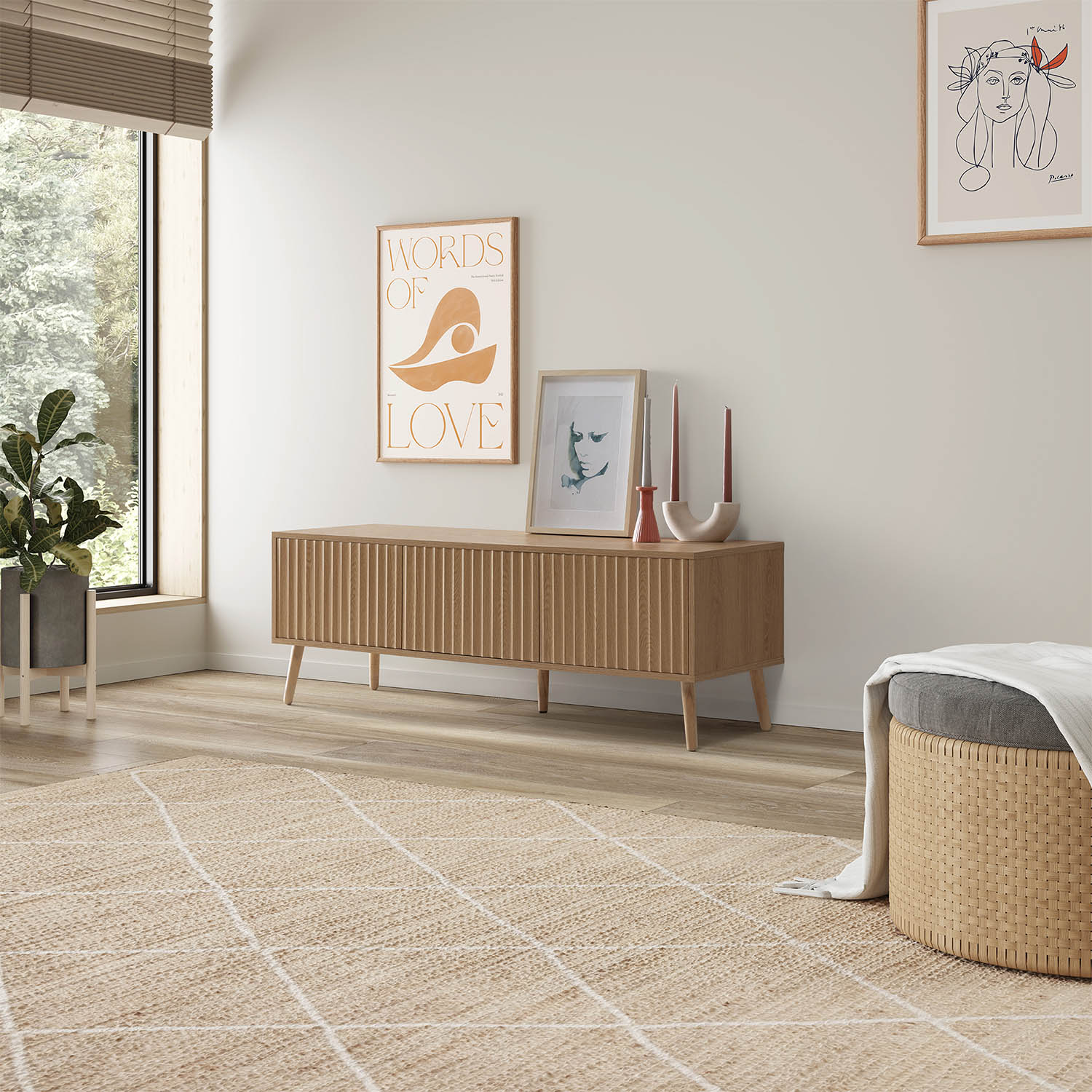 Meuble Tv Lluvia 3 Portes Chêne, Longueur 130 Cm