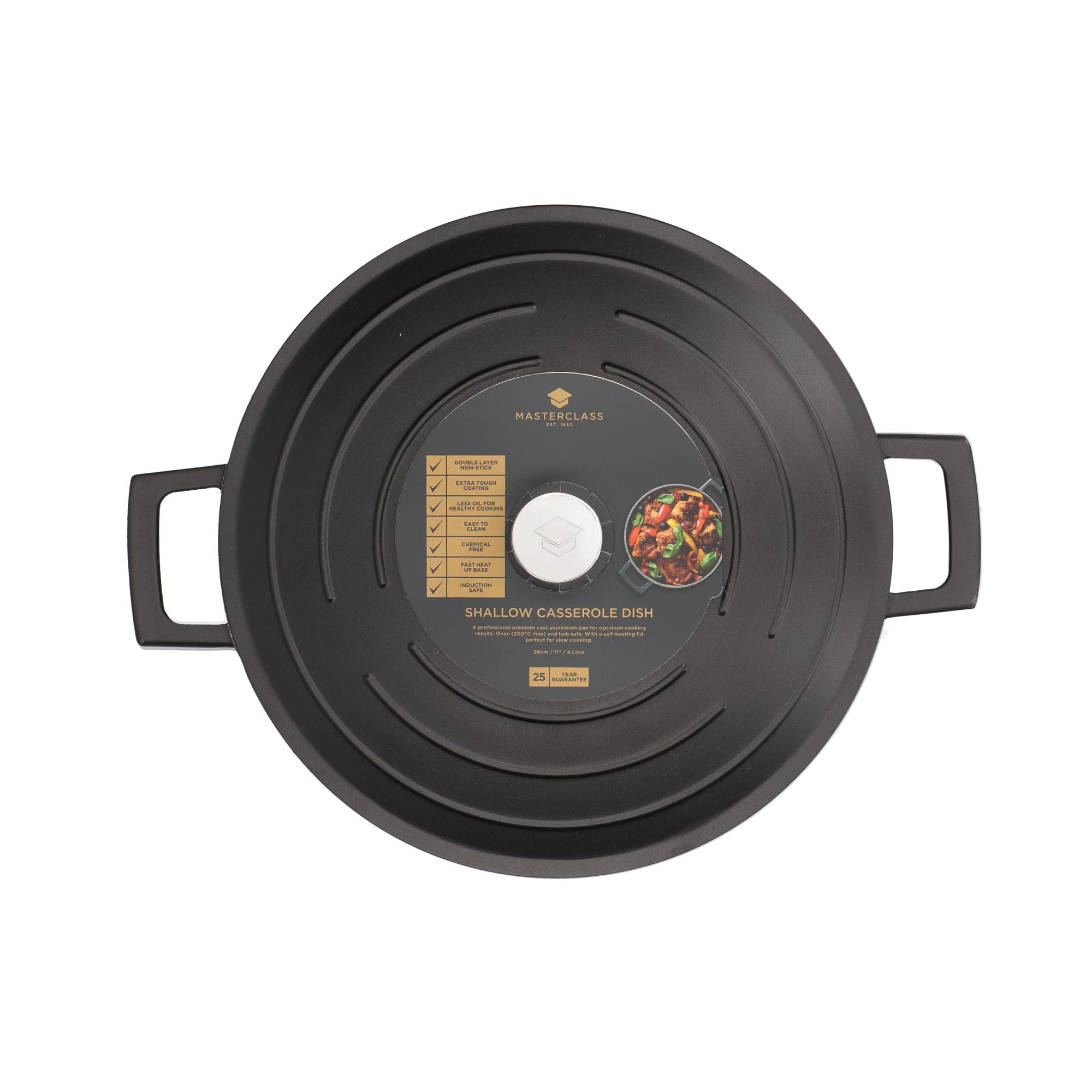 Masterclass Cocotte Basse En Fonte D'aluminium Légère, Compatible Induction, 4 Litres, 28 Cm, Noir