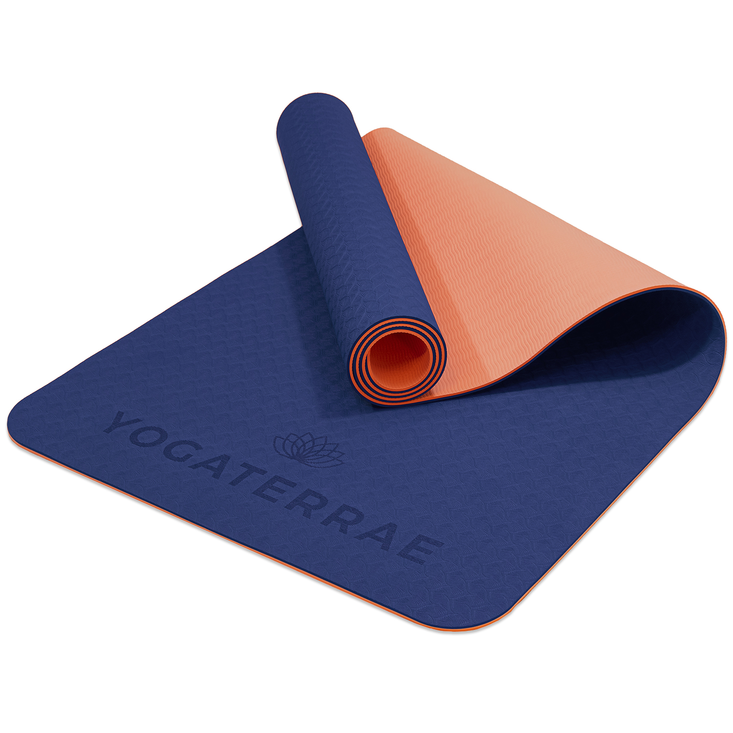 Tapis De Yoga Antidérapant Marine Corail En Tpe 183x61x0,6cm Livré Avec Sangle