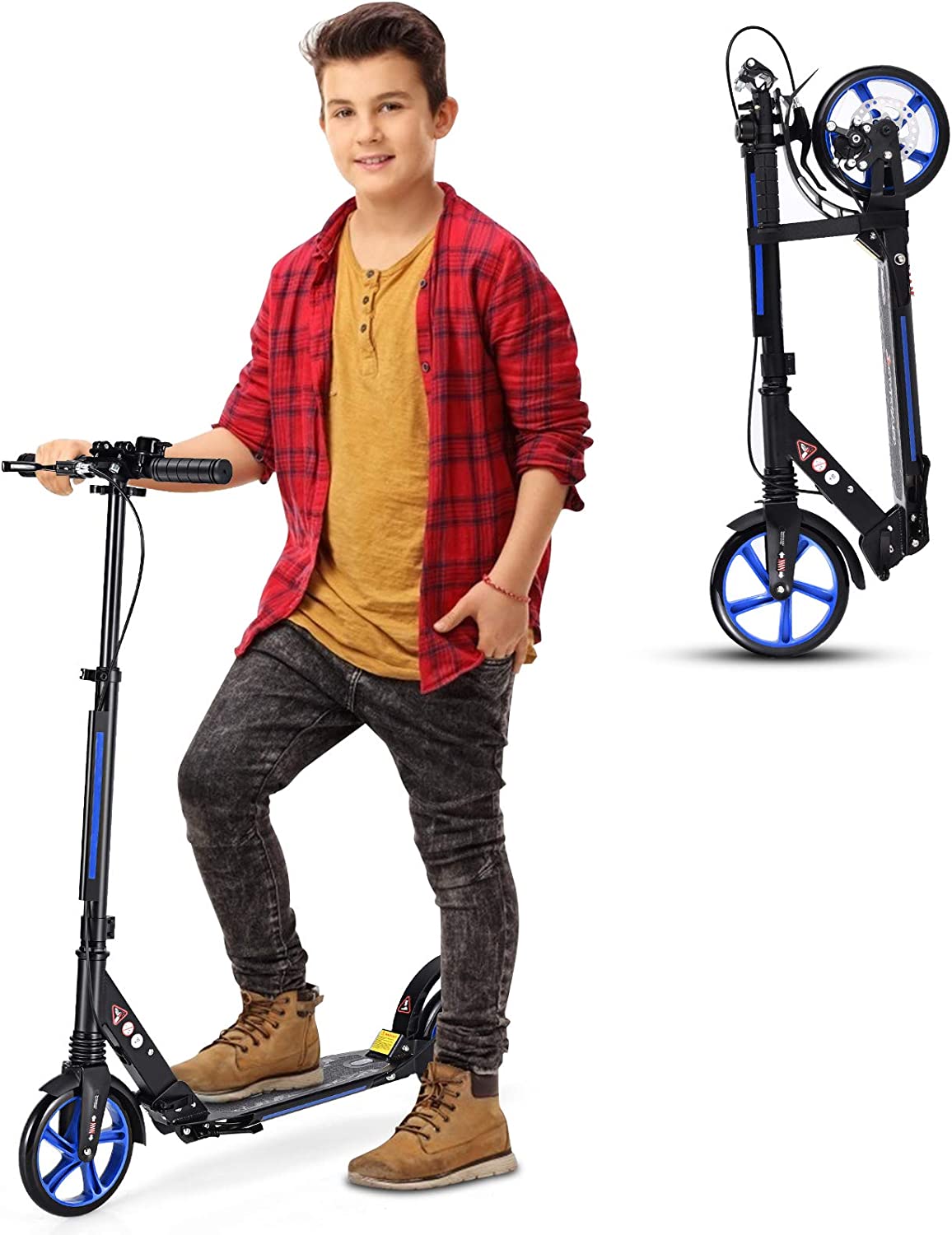 Costway Trottinette Pliable Avec Frein À 2 Roues Pour Enfant Plus De 8 Ans Hauteur Réglable En 3 Positions Fait
