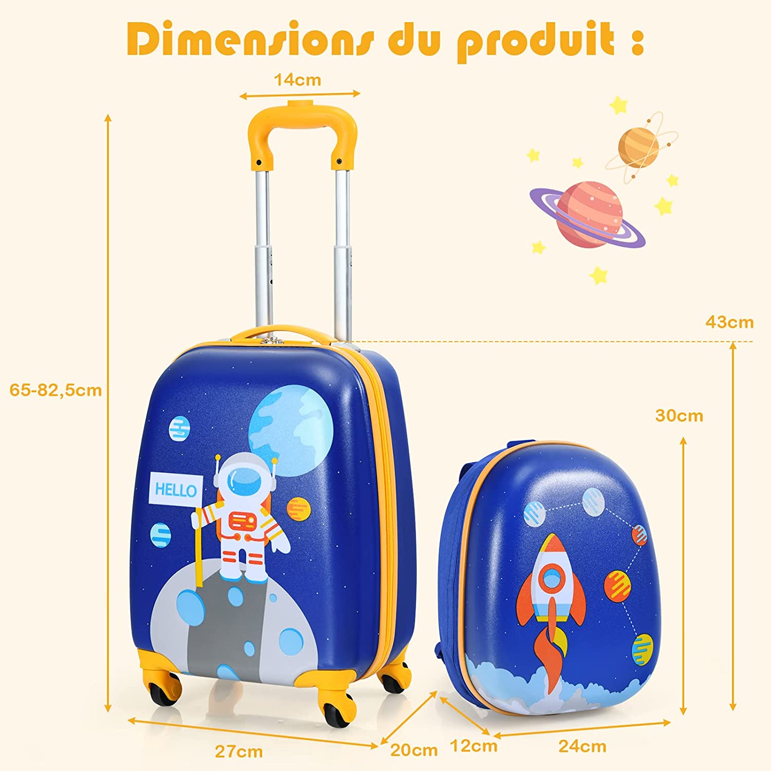 Lot De 2 Bagages Enfants Avec Valise À Coque Rigide Enfant À Roulette 40,6 Cm + Sac À Dos 30,5 Cm