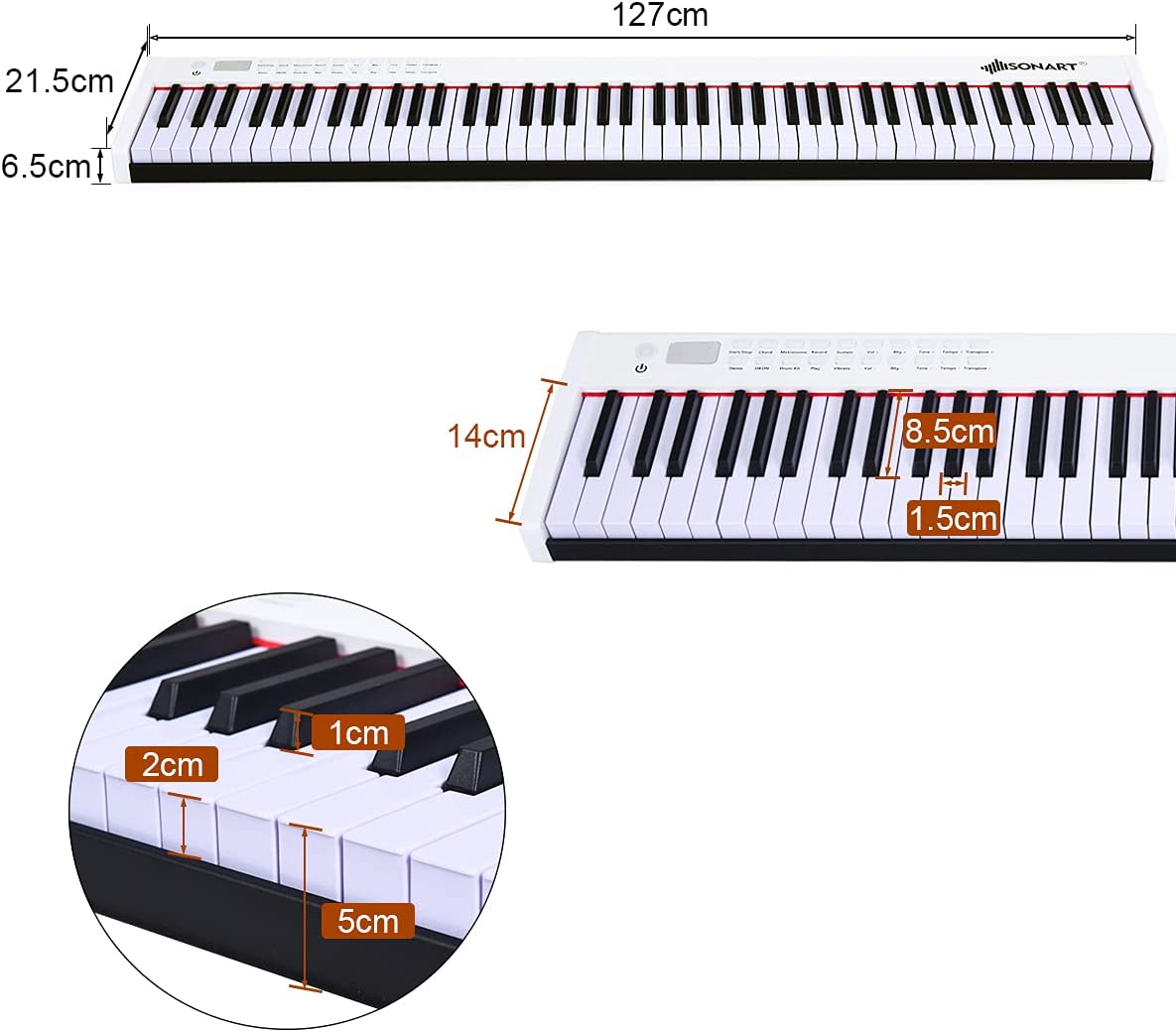 Piano Numérique 88 Touches, Clavier Électronique Portable Avec Touches Lestées, Fonction Bluetooth