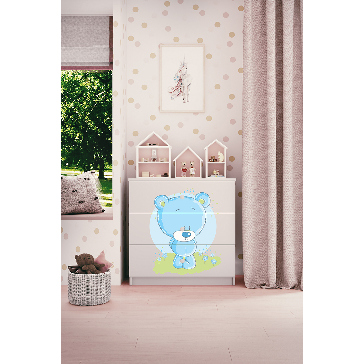 Commode 3 Tiroirs Babydream Ourson Bleu - Blanc