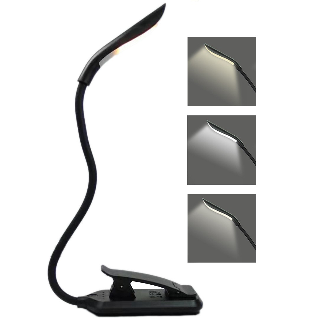Lampe De Lecture, Lampe De Livre Led Avec 3 Modes D'éclairage, Rechargeable Black