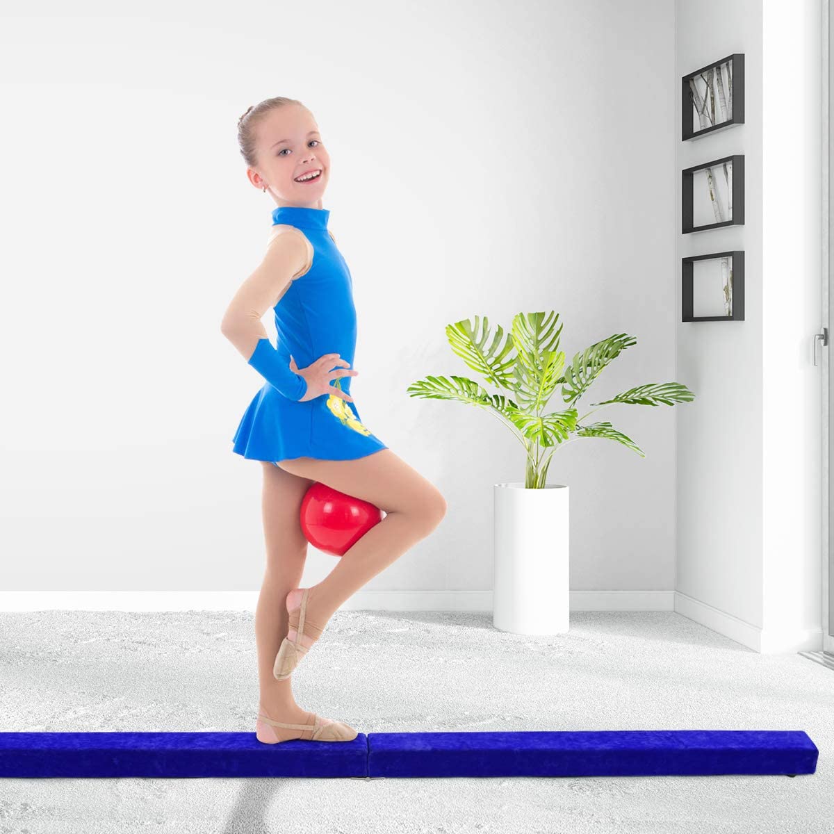 Costway Poutre Gymnastique Pliable, Poutre D'équilibre En Mousse Avec Daim Faux Cuir Pour Enfant Adulte 2,1m