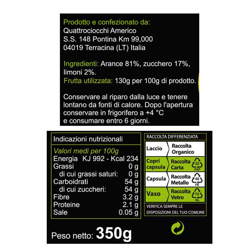 Marmelade D'oranges 350 Gr FRANTOIO QUATTROCIOCCHI