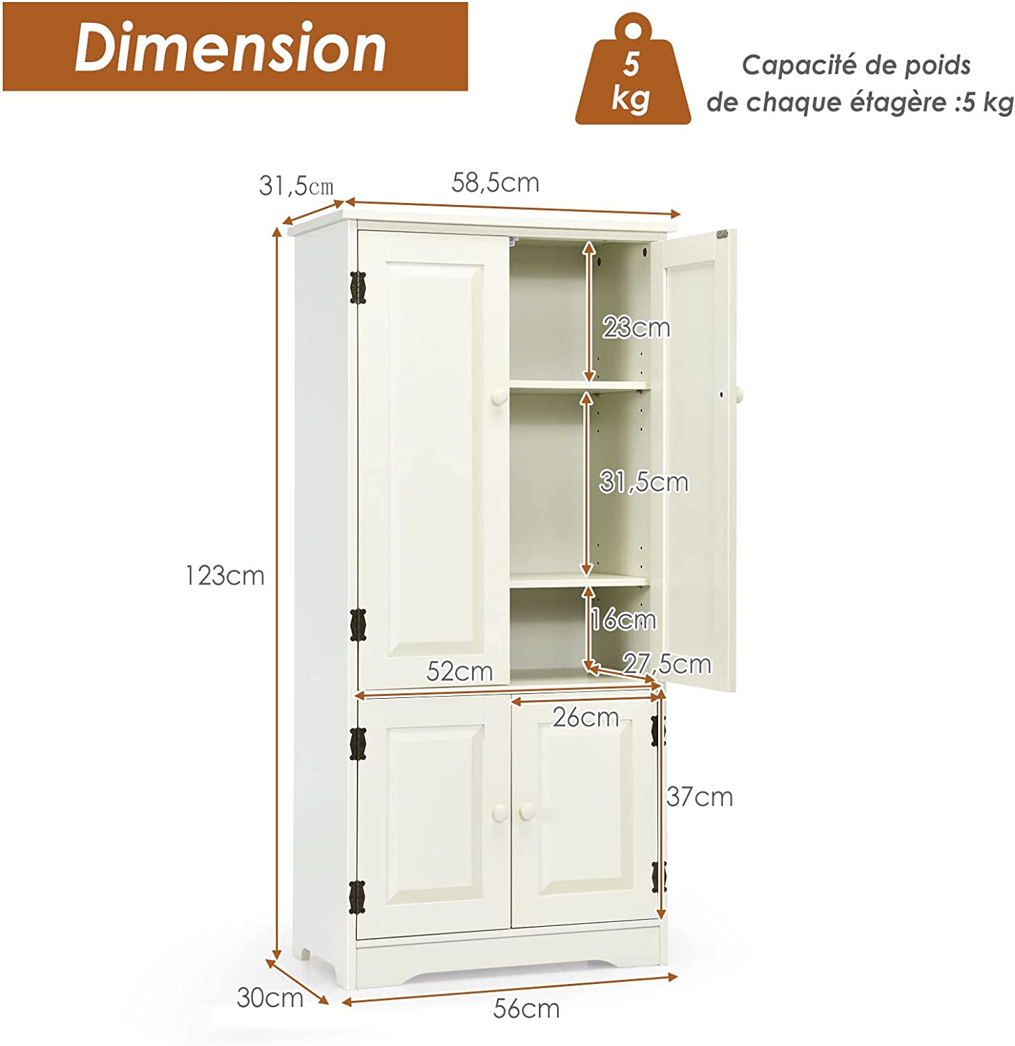 Costway Armoire De Chambre En Bois De Style Vintage Pour Rangement