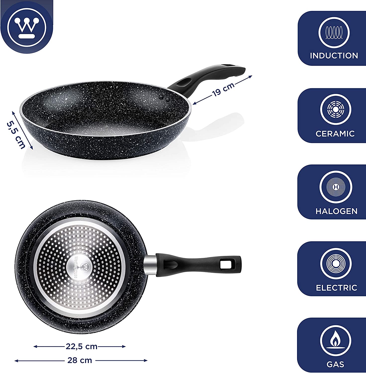 Westinghouse - Poêle À Frire 28 Cm - Induction - Marbre Noir