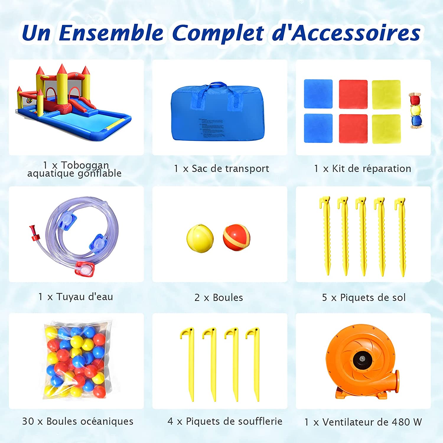 Costway Toboggan Aquatique Gonflable Gonfleur 480w Zone De Saut