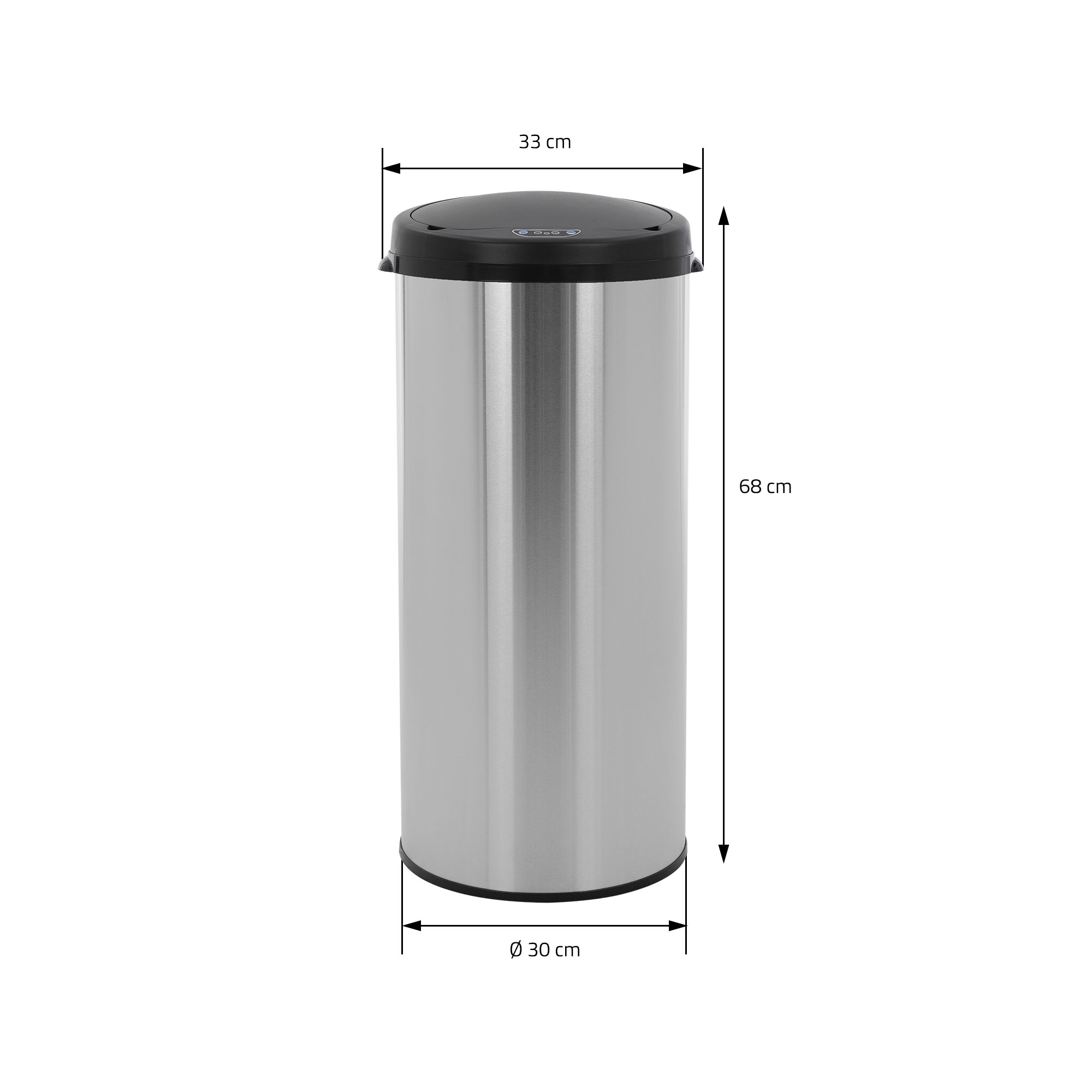 Poubelle 30l Avec Détecteur De Mouvement En Acier Inoxydable Ronde Argentée
