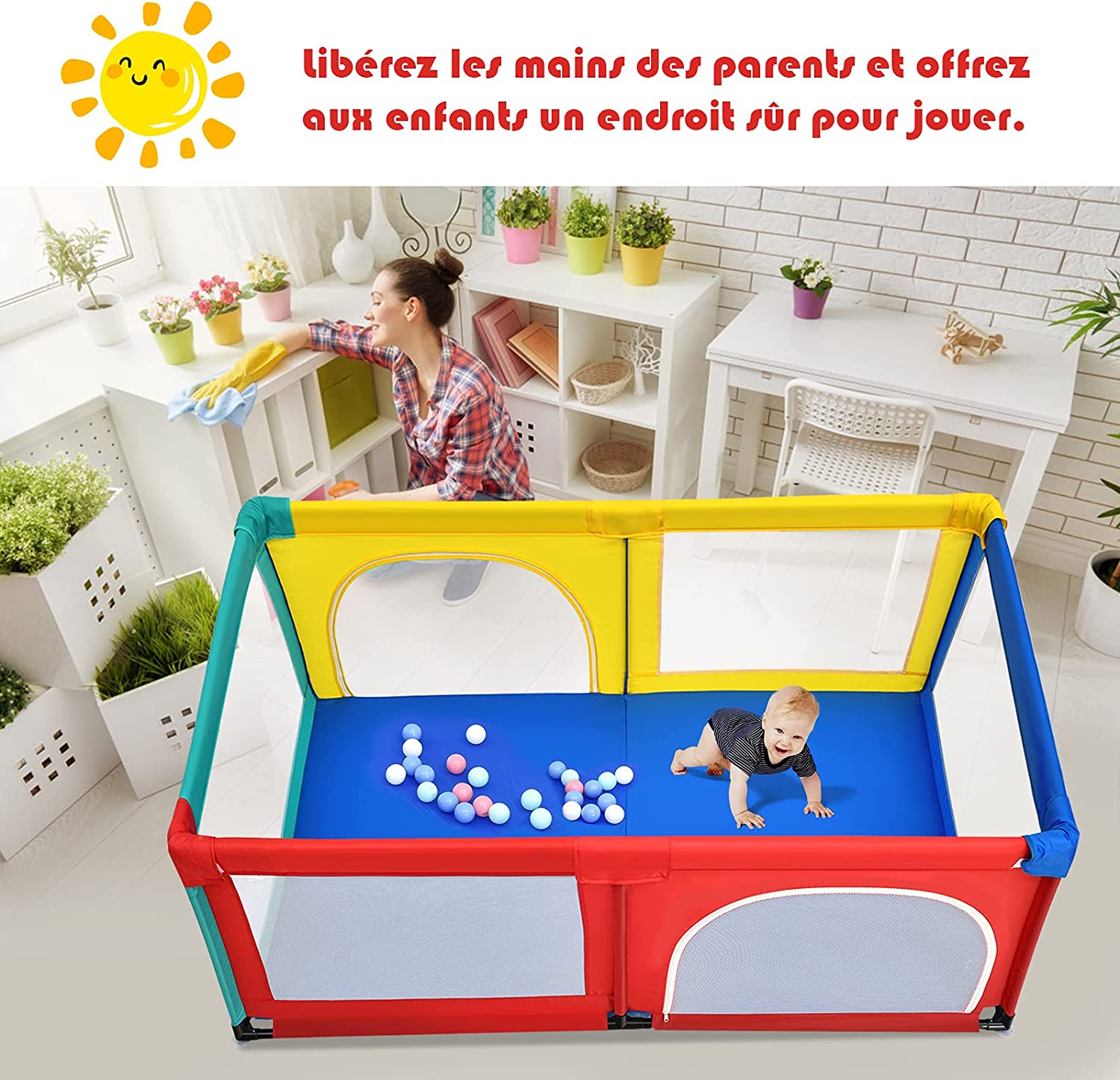 Parc Bébé Portable Aevc 50 Boules Colorées 122 X 192 X 69 Cm Barrière De Sécurité De Enfants