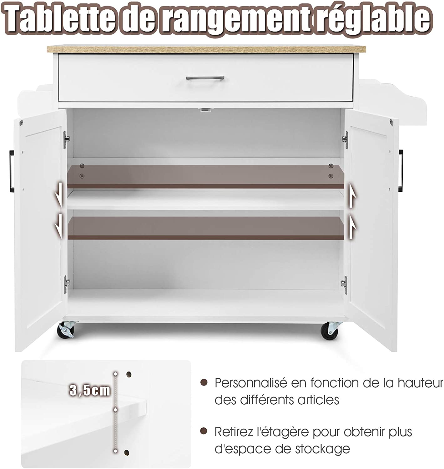 Coatway Desserte De Cusine, Bîlot De Cuisine À Roulettes Avec Grand Placard