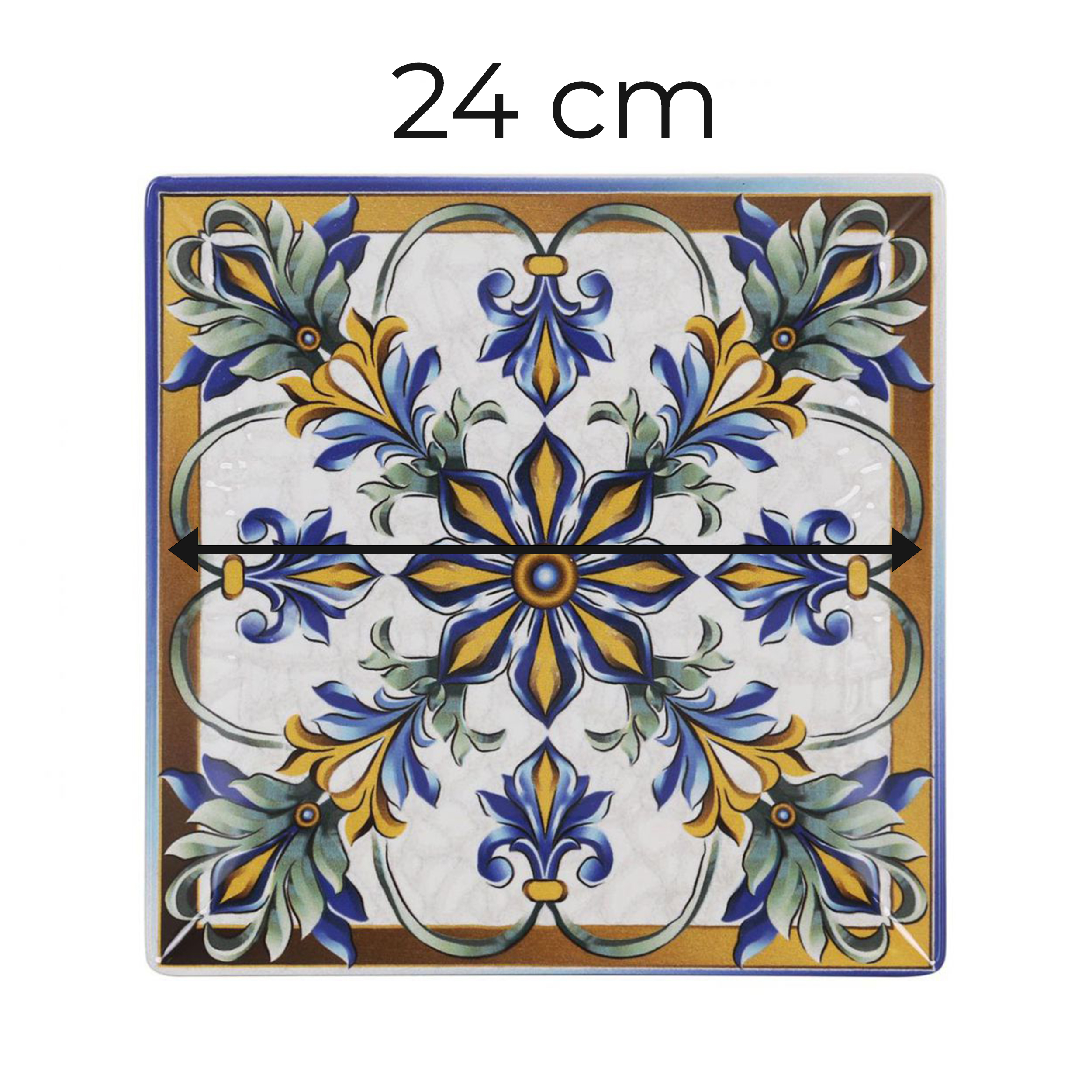 Lot De 6 Assiettes Carrés Flora, Assiette En Porcelaine Imprimée Multicolore - Dim: 24 X 24 X 2 Cm