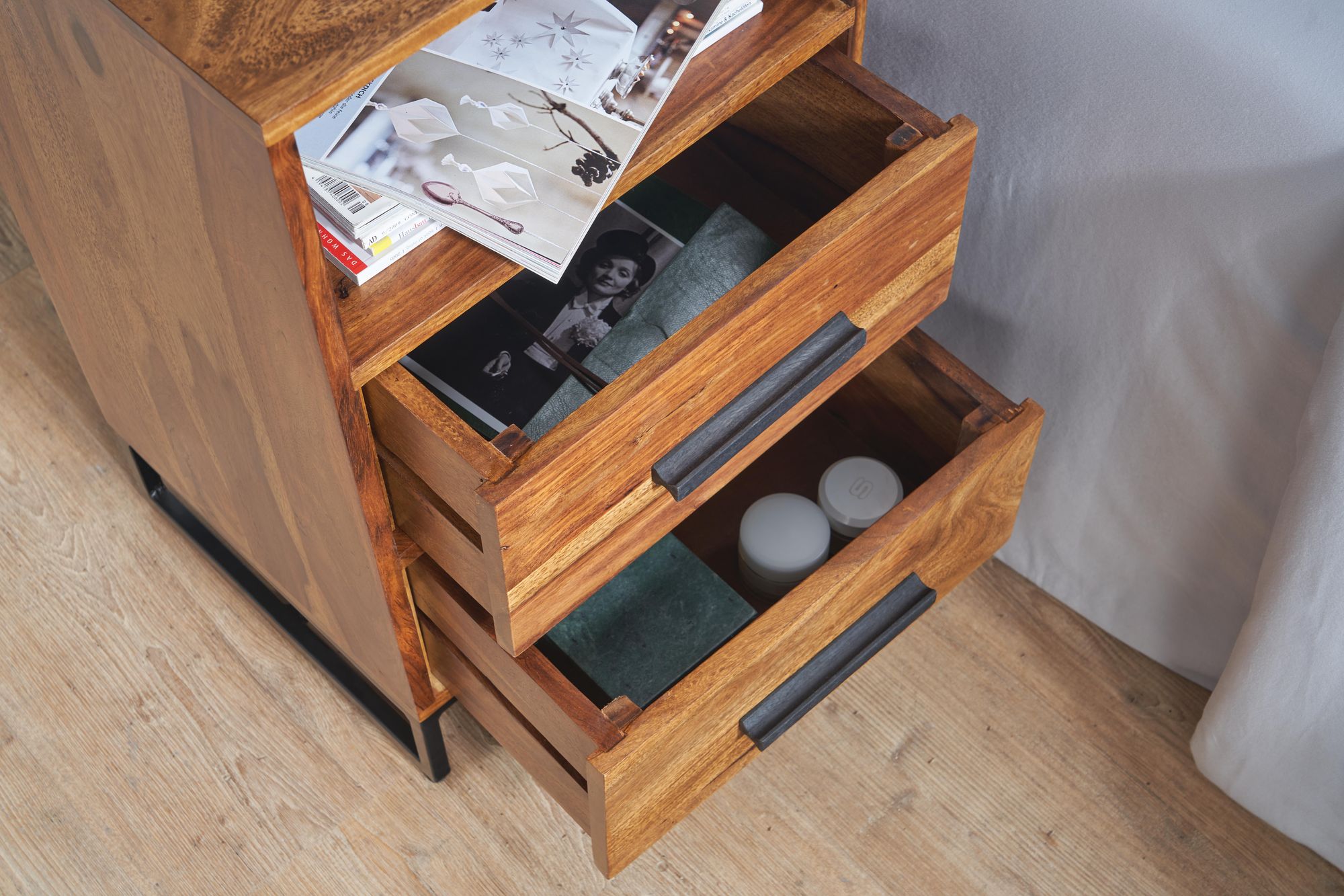 Wohnling Table De Chevet Bois Massif 40x35x66 Cm Table De Nuit D'appoint Haute
