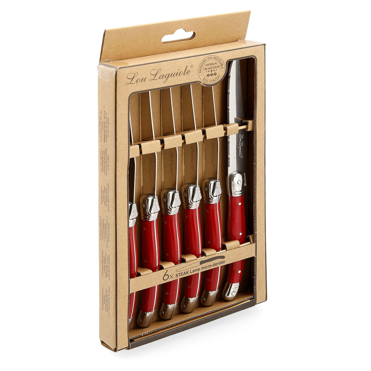 Ensemble De Couteaux Lou Laguiole Rustic Rouge Viandes Métal 6 Unités