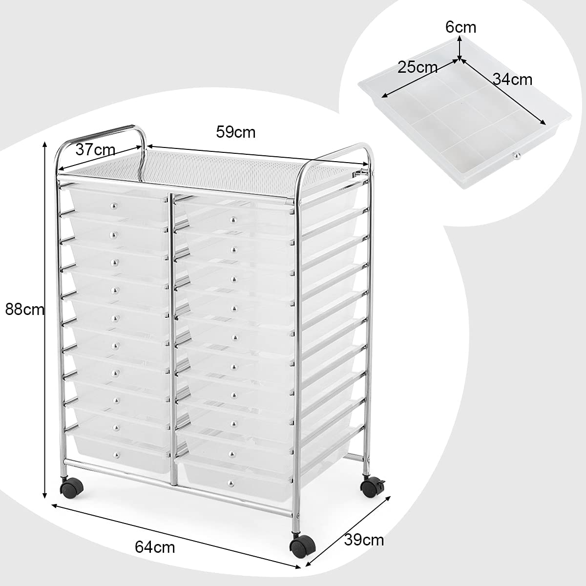 Coatway Tour De Rangement Sur Roulettes Avec 20 Tiroirs 64 X 39 X 88 Cm