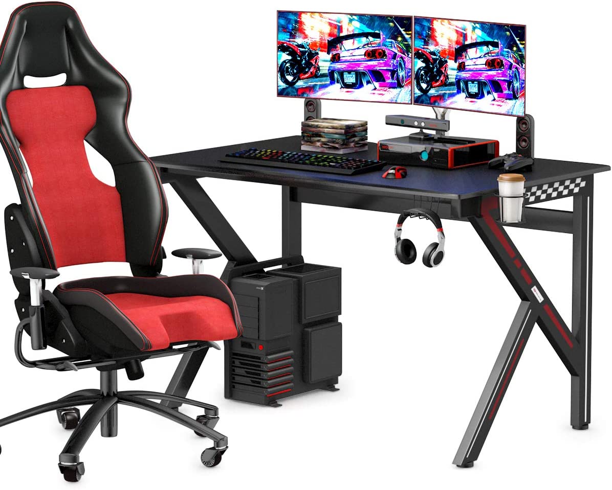 Costway Bureau Gamer Table Informatique 115 X 75 X 76 Cm Avec Porte-gobelet