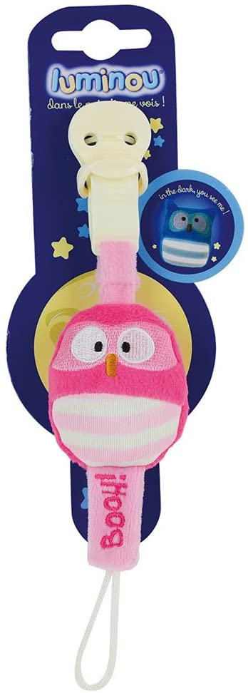 Luminou Booh Accroche Tetine Peluche 22cm Rose