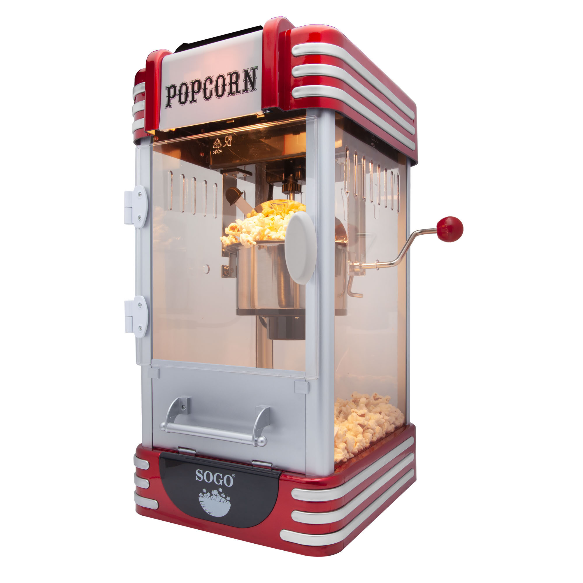 SOGO Macchina per Popcorn Retrò – 8 Tazze, Contenitore in Acciaio Inox, Con Luce Interna