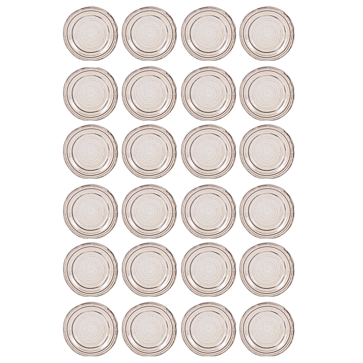 Lot De 24 Assiettes Plates Rondes Dian 190g, En Porcelaine Beige Motif En Anneau - D 20 X H 2,4 Cm