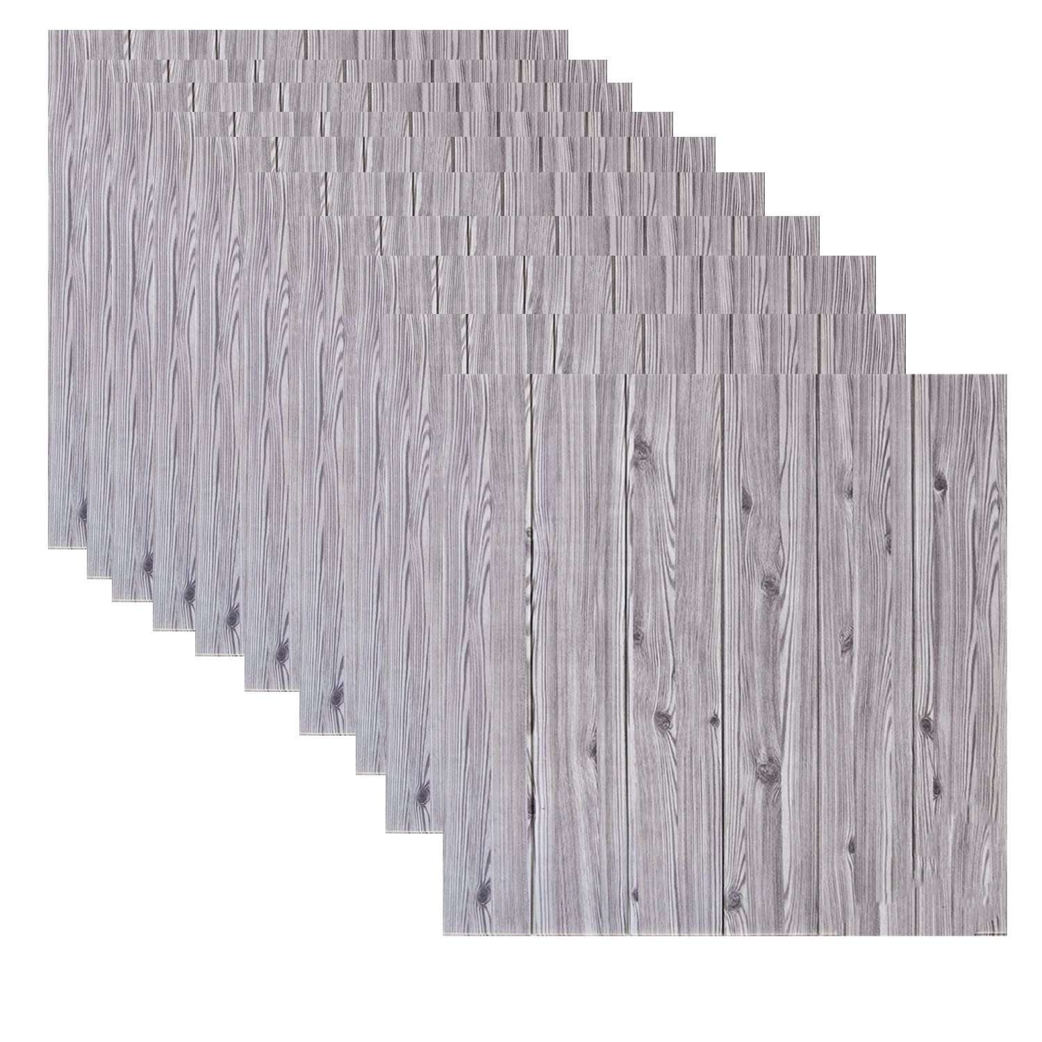 10Pcs Self-Adhesive 3D Foam Wallpaper Panel - Wood Grain